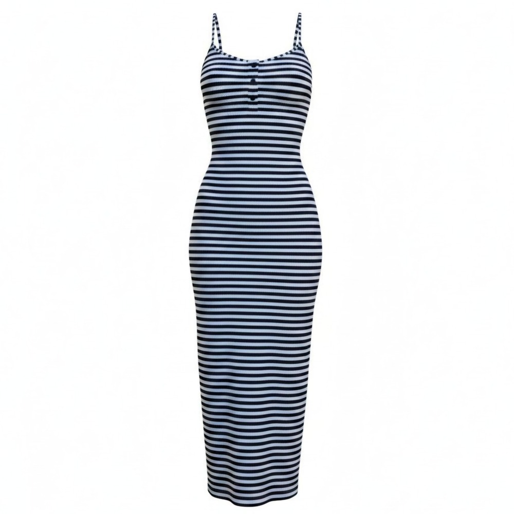 No Boundaries Size XXS 00 Striped Ribbed Maxi Dress Blue Navy